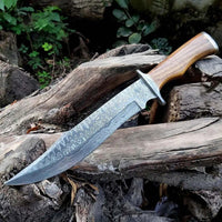 |NB KNIVES| Custom Handmade Damascus Steel Hunting Knife Handle Rosewood With Leather Sheath