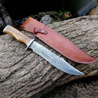 |NB KNIVES| Custom Handmade Damascus Steel Hunting Knife Handle Rosewood With Leather Sheath