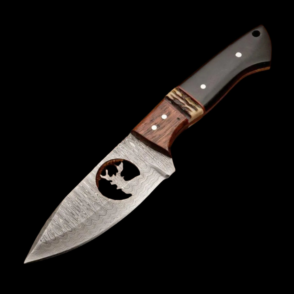 Custom Handmade Damascus Steel Skinner Knife with Buffalo Horn & Stag Horn Handle