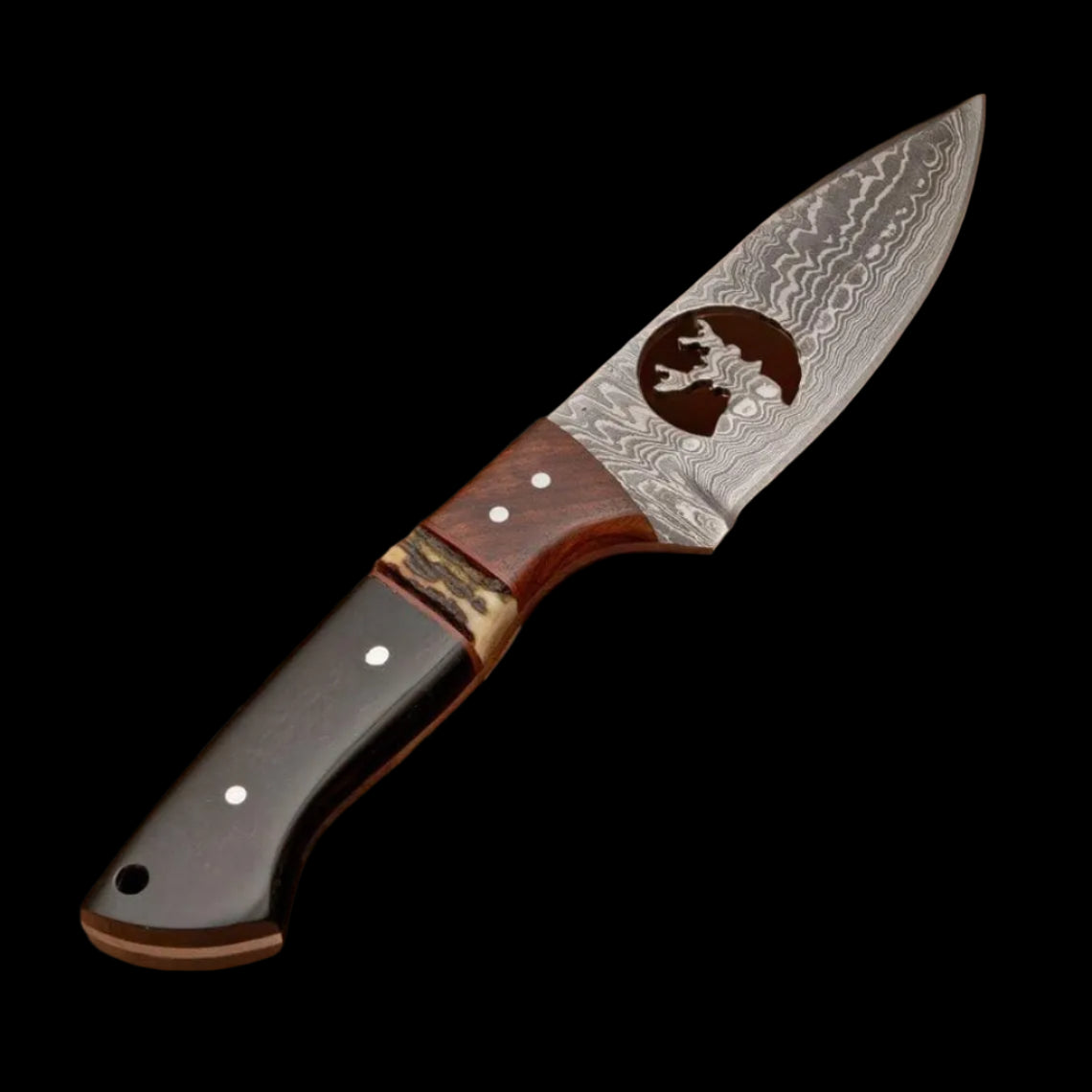 Custom Handmade Damascus Steel Skinner Knife with Buffalo Horn & Stag Horn Handle
