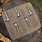 Custom Handmade Damascus Steel 5 Pcs Chef Set Handle Hardwood With Leather Kit