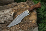 Custom Handmade Damascus Steel Hunting Bowie Knife Handle Rosewood With Leather Sheath