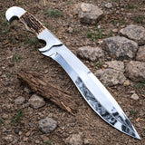 Custom Handmade D2 Steel Hunting Knife Handle Stag Horn With Leather Sheath