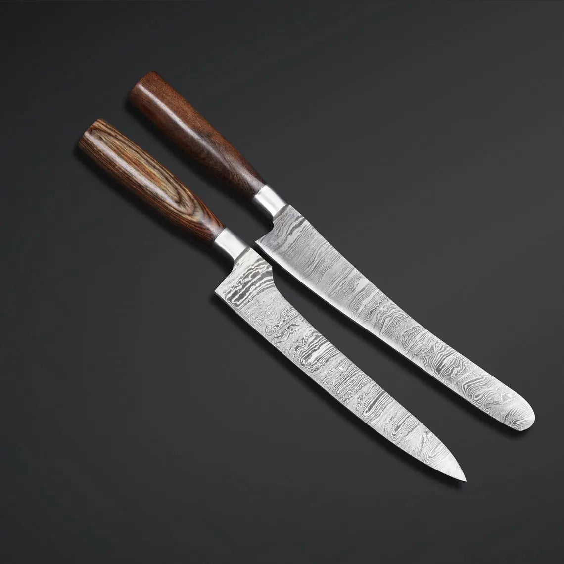 Custom Handmade Damascus Steel 2-Piece Chef Knife Set with Rosewood & Hardwood Handles