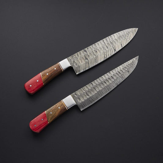 Damascus Steel 2 Pcs Chef Knife Set | Rosewood & Hardwood | NB Knives