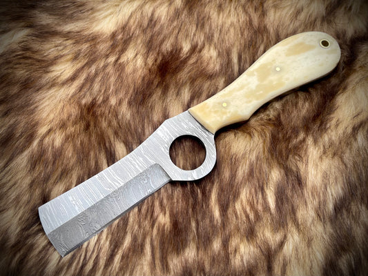 |NB KNIVES| CUSTOM HANDMADE DAMASCUS COWBOY BULL CUTTER KNIFE WITH LEATHER SHEATH