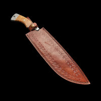 |NB KNIVES| Custom Handmade Damascus Steel Kukri Knife Handle Olivewood With Leather Sheath