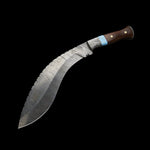 |NB KNIVES| Custom Handmade Damascus Steel Kukri Knife Handle Rezon/Rosewood With Leather Sheath