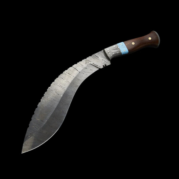 |NB KNIVES| Custom Handmade Damascus Steel Kukri Knife Handle Rezon/Rosewood With Leather Sheath