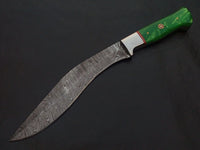 Custom Handmade Damascus Steel Kukri Knife Handle Rezon Steel Bolster With Leather Sheath
