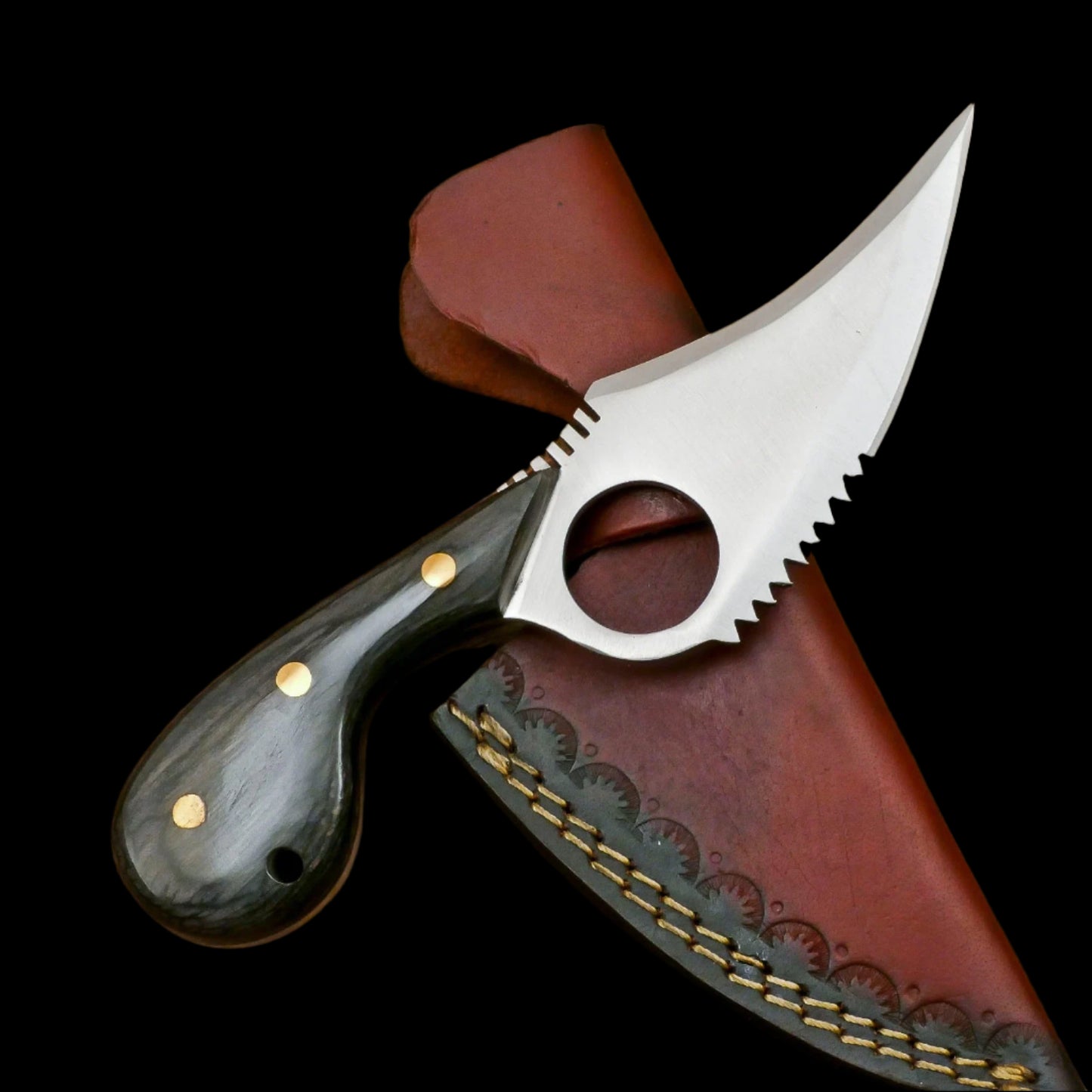 Custom Handmade D2 Steel Skinner Knife – Hardwood Handle, Leather Sheath