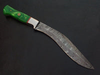 Custom Handmade Damascus Steel Kukri Knife Handle Rezon Steel Bolster With Leather Sheath