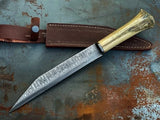 Damascus Steel Seax Hunting Knife | Cow Bone Handle | NB Knives
