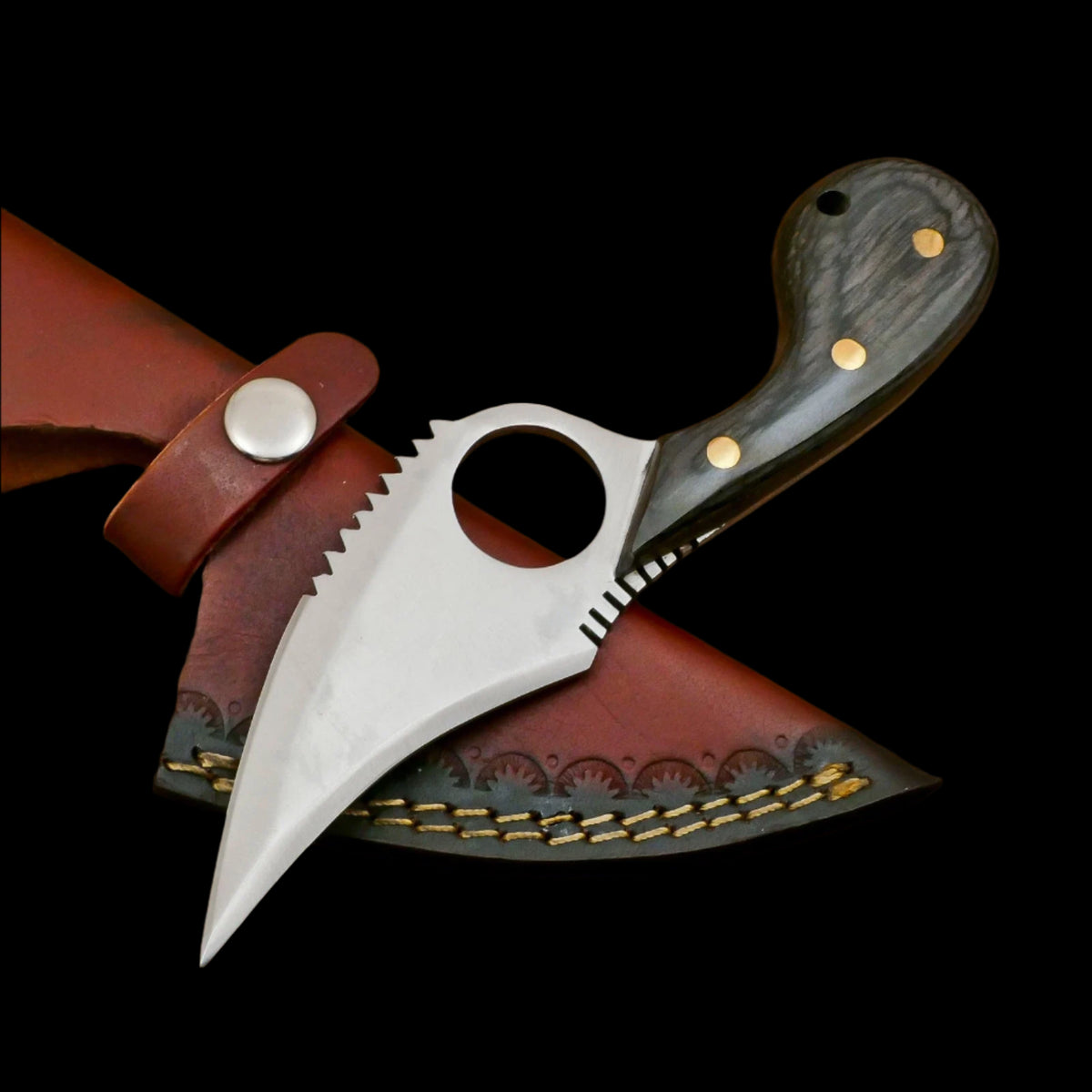 Custom Handmade D2 Steel Skinner Knife – Hardwood Handle, Leather Sheath