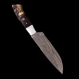 Custom Handmade Damascus Steel Skinner Knife Handle Rose Wood/Ram Horn With Leather Sheath High-Quality Outdoor Knife