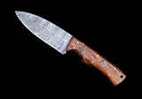 Custom Handmade Damascus Steel Skinner Knife Handle Rose Wood With Leather High-Quality Outdoor Knife All-Purpose Hunting Skinner