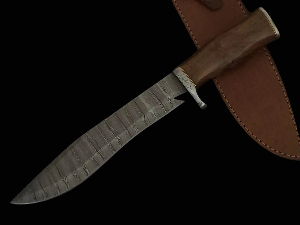 Damascus Steel Hunting Knife | Rosewood Handle | Leather Sheath | NB Knives