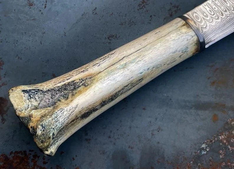 Damascus Steel Seax Hunting Knife | Cow Bone Handle | NB Knives