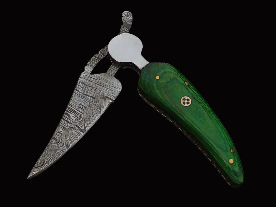 Damascus Steel Folding Knife | Hardwood Handle | Clip Point | NB Knives