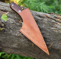 Custom Handmade Damascus Steel Skinner Knife Handle Rose Wood With Leather Sheath Tactical Fixed Blade knives Bushcraft Hunting knives