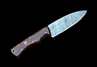 Custom Handmade Damascus Steel Skinner Knife Handle Rose Wood With Leather Sheath High-Quality Outdoor Knife All-Purpose Hunting Skinner