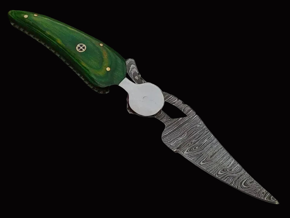 Damascus Steel Folding Knife | Hardwood Handle | Clip Point | NB Knives