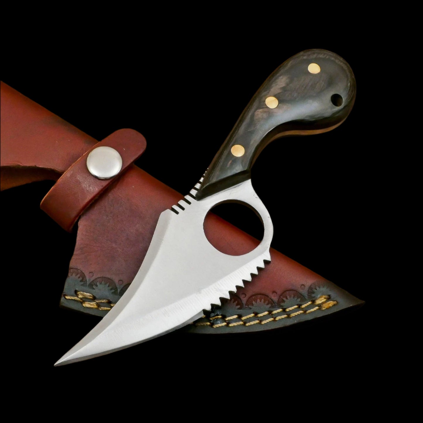 Custom Handmade D2 Steel Skinner Knife – Hardwood Handle, Leather Sheath
