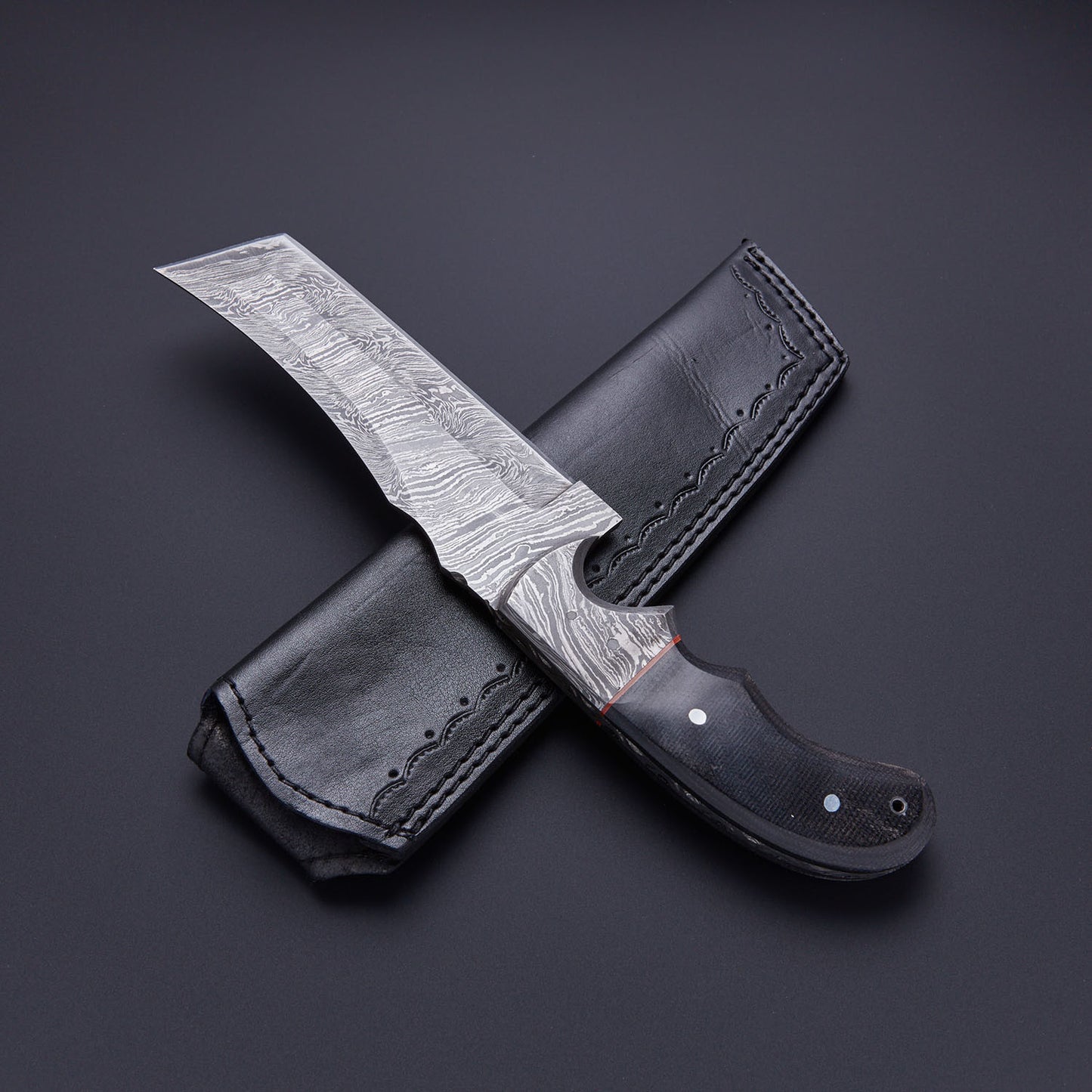Custom Handmade Damascus Steel Skinner Knife with Micarta Handle & Leather Sheath