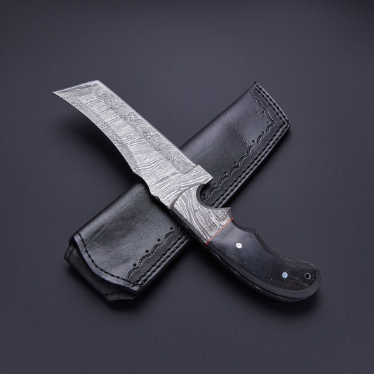 Custom Handmade Damascus Steel Skinner Knife with Micarta Handle & Leather Sheath