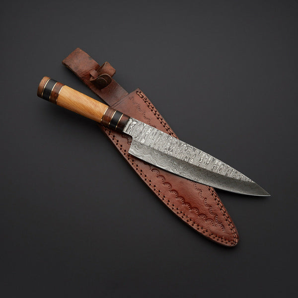 Hand Made Damascus Steel Chef Knife With Olive Wood Handle