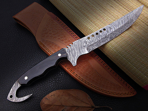 13″ Custom made Damascus Steel full tang Knife with Buffalo Horn Handle - NB CUTLERY LTD