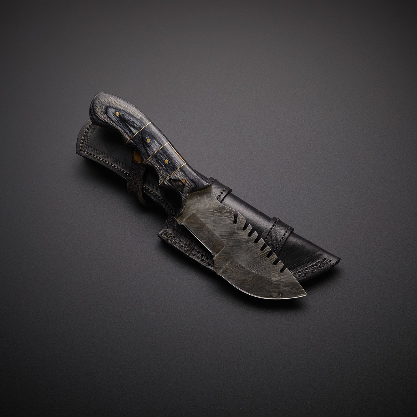 |NB KNIVES| CUSTOM HANDMADE DAMASCUS TRACKER KNIFE WITH LEATHER SHEATH