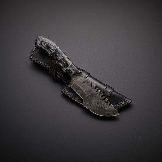 |NB KNIVES| CUSTOM HANDMADE DAMASCUS TRACKER KNIFE WITH LEATHER SHEATH