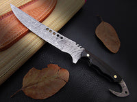 13″ Custom made Damascus Steel full tang Knife with Buffalo Horn Handle - NB CUTLERY LTD