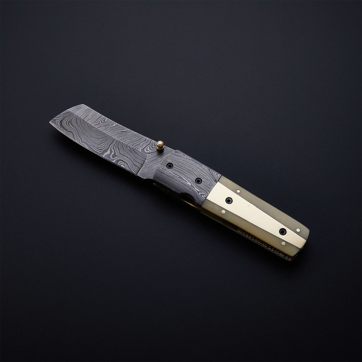 CUSTOM HANDMADE DAMASCUS POCKET KNIFE WITH LEATHER SHEATH