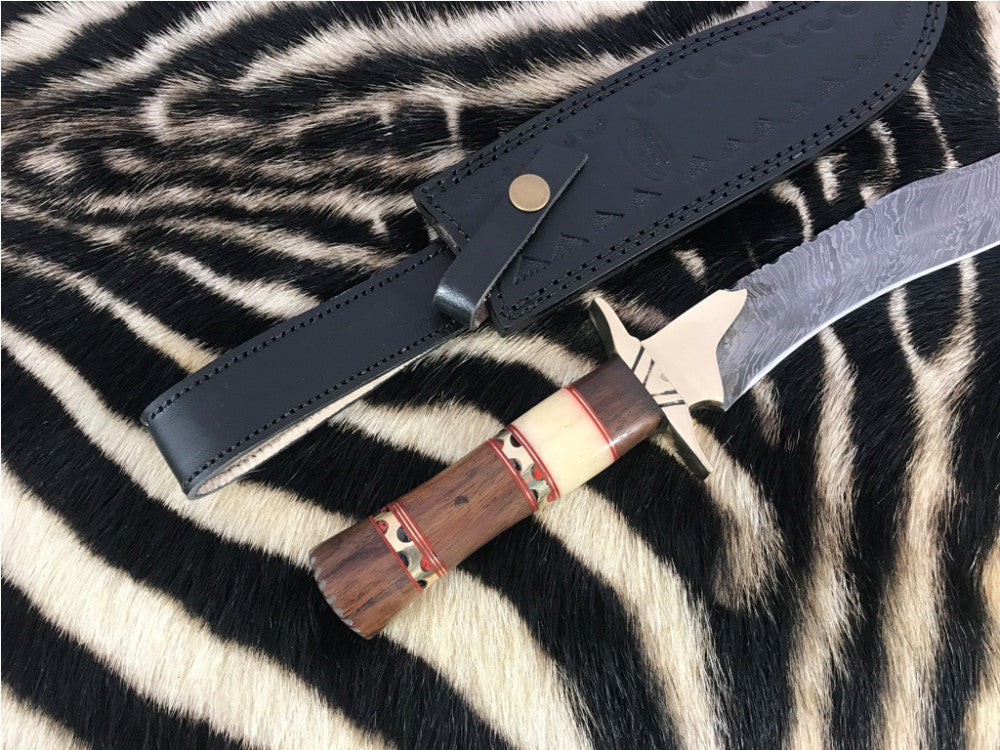 |NB KNIVES| CUSTOM HANDMADE DAMASCUS STEEL HUNTING KNIFE WITH LEATHER SHEATH