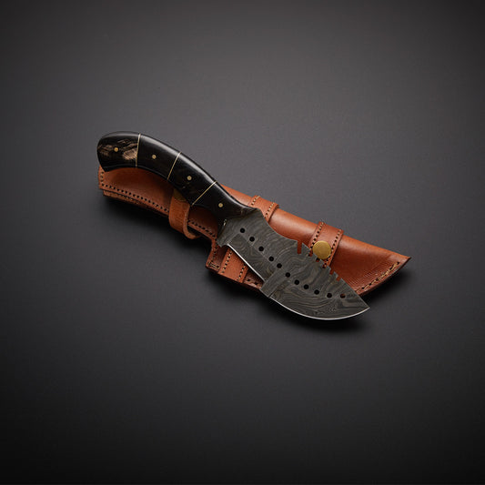 |NB KNIVES| CUSTOM HANDMADE DAMASCUS TRACKER KNIFE WITH LEATHER SHEATH