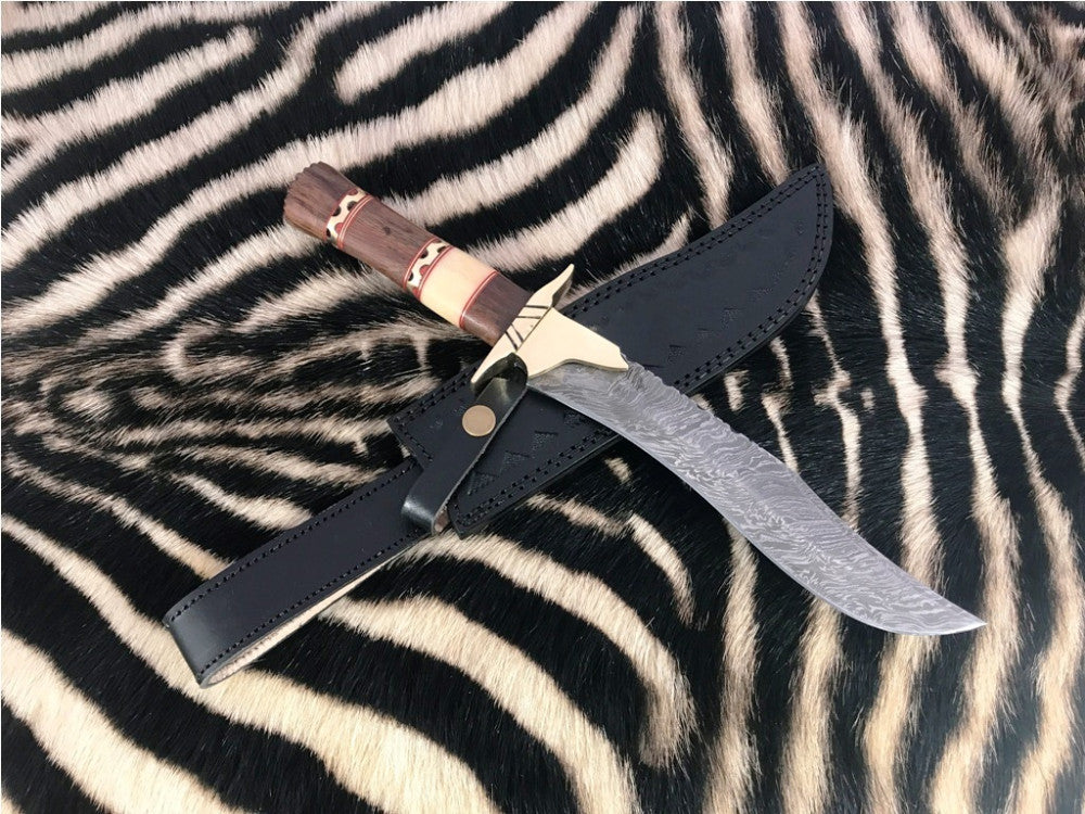 |NB KNIVES| CUSTOM HANDMADE DAMASCUS STEEL HUNTING KNIFE WITH LEATHER SHEATH
