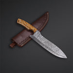 CUSTOM HANDMADE DAMASCUS CHEF KNIFE WITH LEATHER SHEATH