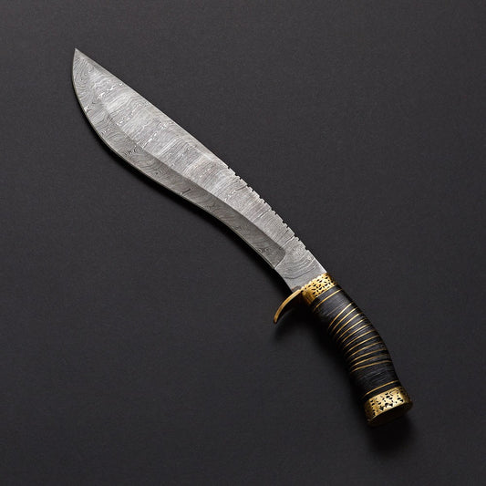 CUSTOM HANDMADE DAMASCUS KUKRI KNIFE WITH LEATHER SHEATH