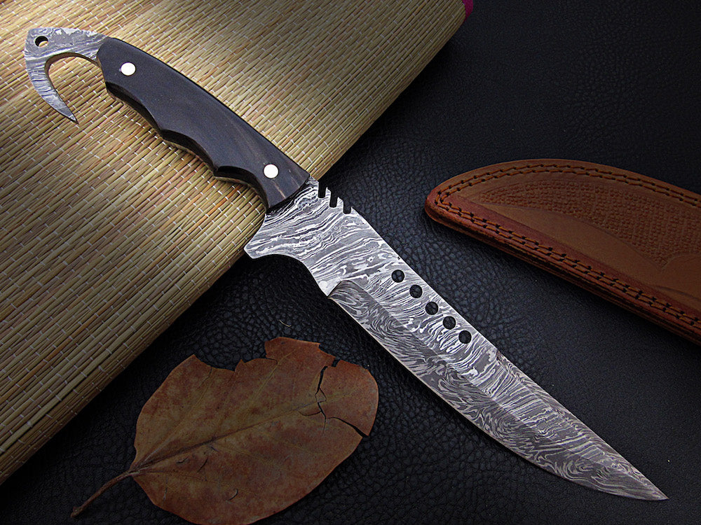 13″ Custom made Damascus Steel full tang Knife with Buffalo Horn Handle - NB CUTLERY LTD