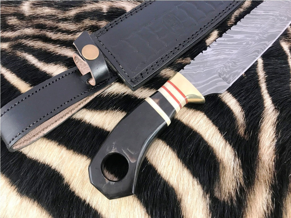 |NB KNIVES| CUSTOM HANDMADE DAMASCUS STEEL HUNTING KNIFE WITH LEATHER SHEATH