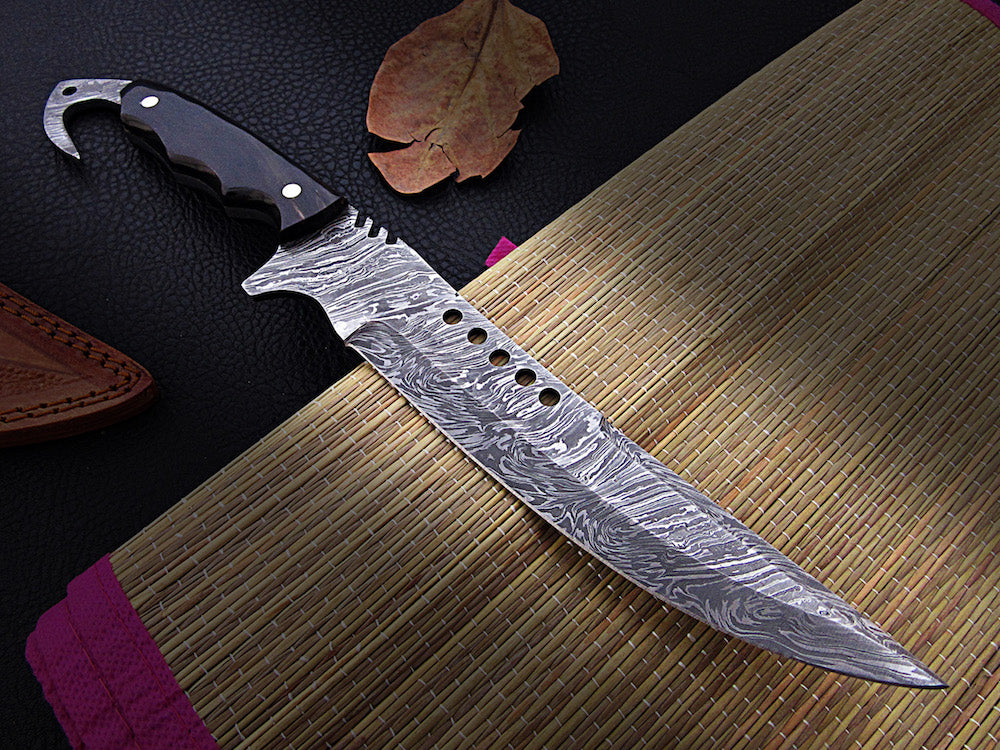13″ Custom made Damascus Steel full tang Knife with Buffalo Horn Handle - NB CUTLERY LTD