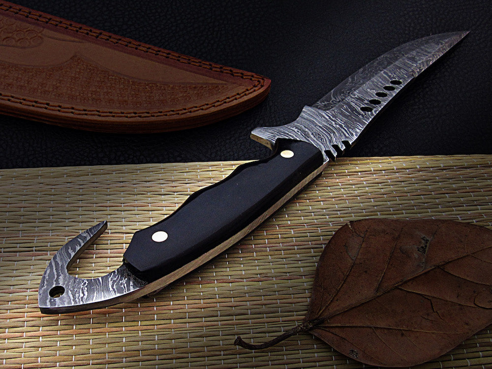 13″ Custom made Damascus Steel full tang Knife with Buffalo Horn Handle - NB CUTLERY LTD