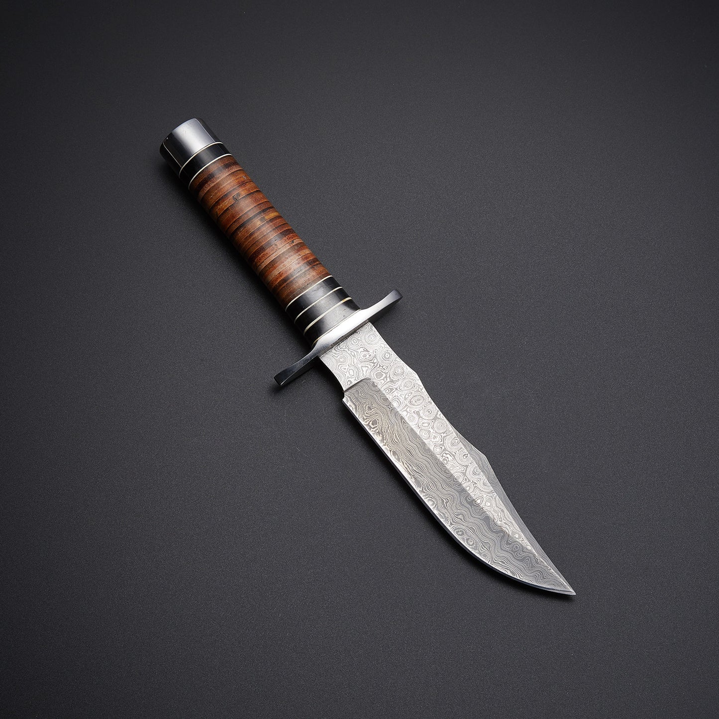 CUSTOM HANDMADE DAMASCUS HUNTING KNIFE WITH LEATHER SHEATH