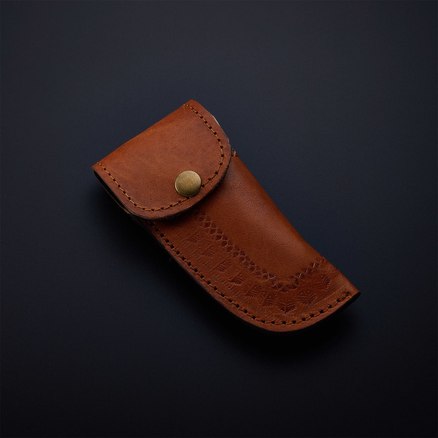 CUSTOM HANDMADE DAMASCUS POCKET KNIFE WITH LEATHER SHEATH