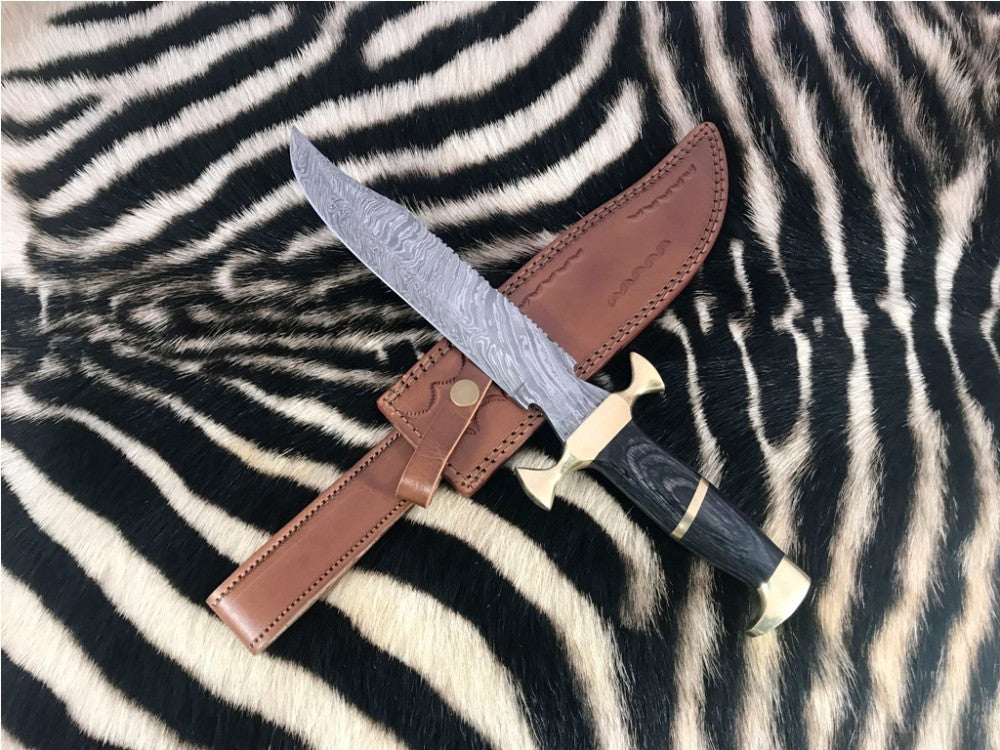 |NB KNIVES| CUSTOM HANDMADE DAMASCUS STEEL HUNTING KNIFE WITH LEATHER SHEATH