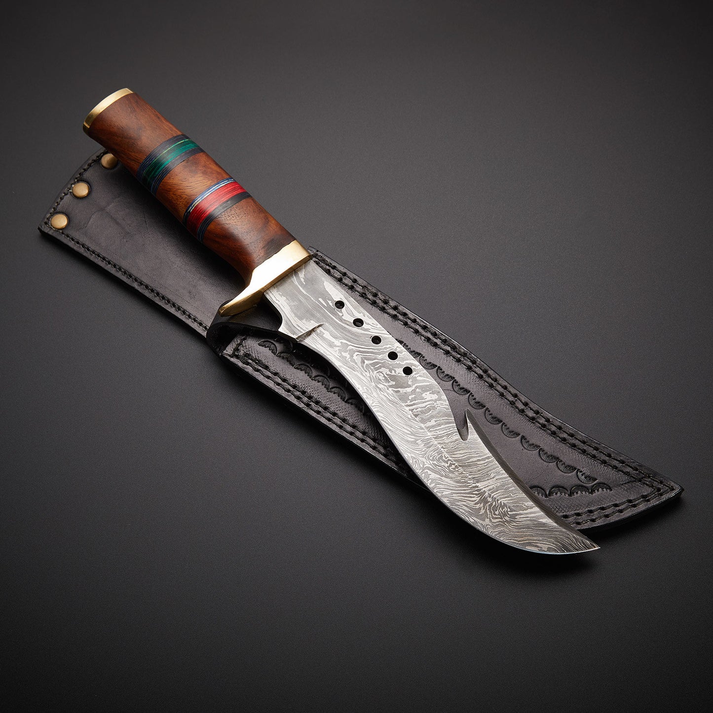|NB KNIVES| CUSTOM HANDMADE DAMASCUS HUNTING KNIFE WITH LEATHER SHEATH