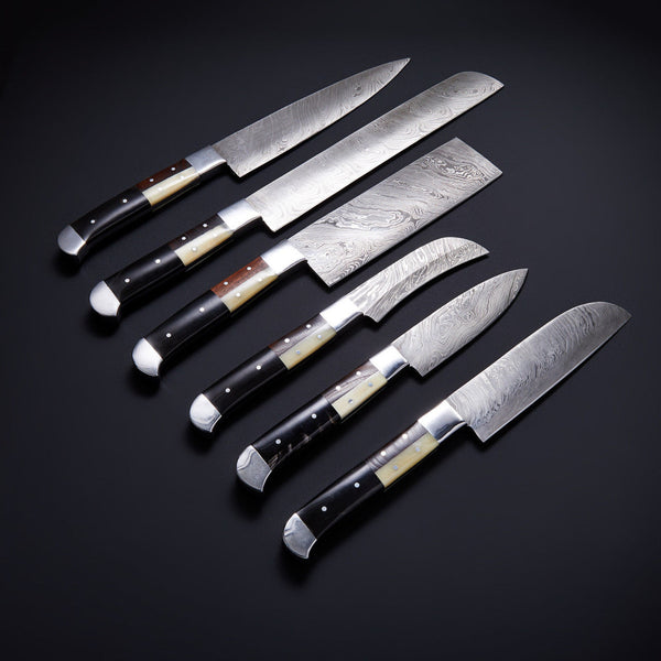 6 PCS Custom Made Damascus Steel Kitchen/Chef Knives Set