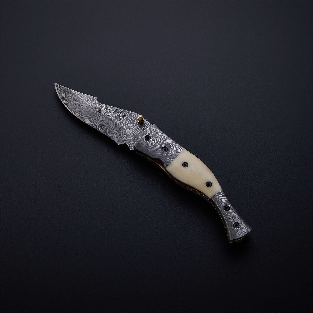 CUSTOM HANDMADE DAMASCUS POCKET KNIFE WITH LEATHER SHEATH